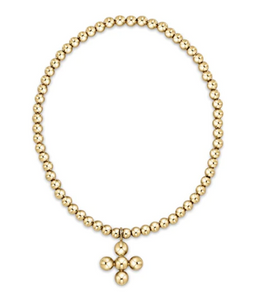 Classic Gold 3mm Bead Bracelet - Signature Bead Cross Charm 4mm