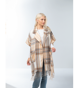 Plaid Collared Wrap in Apricot or Blush