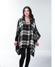 Load image into Gallery viewer, Plaid Collared Button Wrap/Shawl in Black and White
