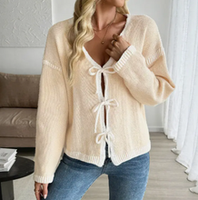 Load image into Gallery viewer, Contrast Trim Tie Front Knit Cardigan Sweater
