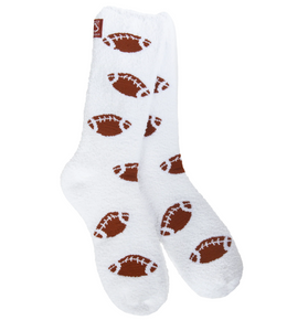 Cozy Crew Socks White with Footballs