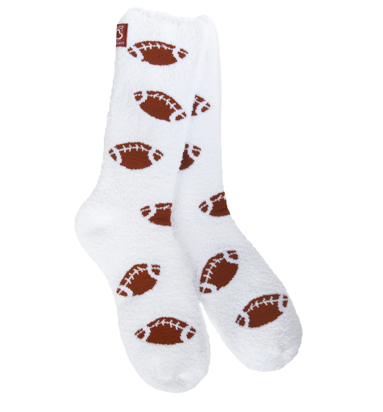 Cozy Crew Socks White with Footballs