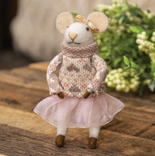 Load image into Gallery viewer, Cozy Sweater Fancy Mouse Felted Ornament
