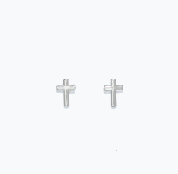 Cross Stud Earrings in Gold or Silver