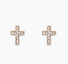 Load image into Gallery viewer, Crystal Cross Earrings Gold and Silver
