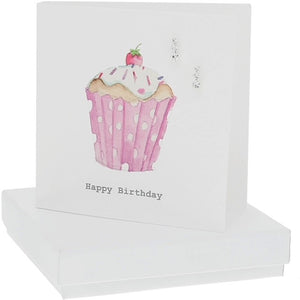 Happy Birthday Cupcake Card with Sterling Silver and Cubic Zirconia Earrings