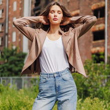 Load image into Gallery viewer, Taupe Liquid Leather Jacket by Clara Sunwoo

