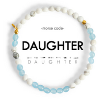 Load image into Gallery viewer, Daughter Cloudy Blue/Howlite Morse Code Bracelet
