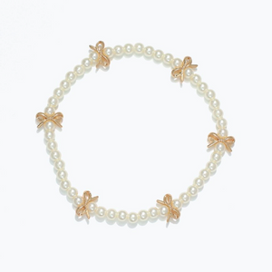 Delicate Pearl Bead Bracelet with Gold Bows