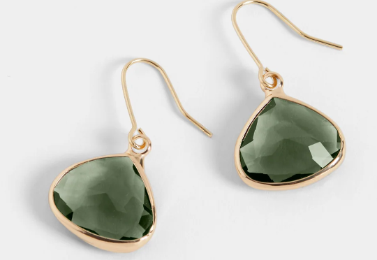 Dew Drop Earrings - Olive/Gold