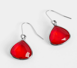 Dew Drop Earrings - Red/Silver