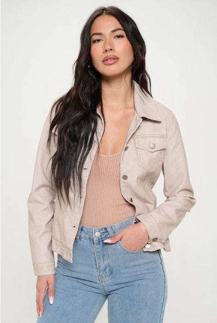 FAUX LEATHER WASHED JACKET - Brown
