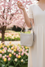 Load image into Gallery viewer, Emerson Diagonal Woven Bucket Bag in Greige
