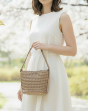 Load image into Gallery viewer, Emerson Diagonal Woven Bucket Bag in Khaki
