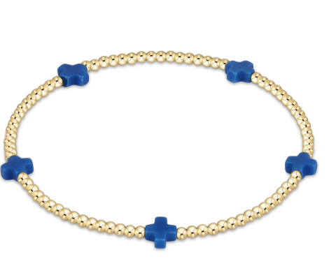 Enewton Signature Cross Small Gold 2mm Bead Bracelet Cobalt