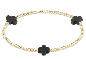 Enewton Signature Cross Small Gold Pattern 2mm Bead Bracelet Charcoal