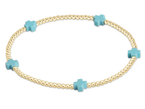 Enewton Signature Cross Small Gold Pattern 2mm Bead Bracelet Turquoise