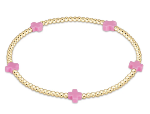 Enewton Signature Cross Small Gold Pattern 2mm Bead Bracelet - Pink Cross