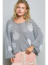 Load image into Gallery viewer, Gray with Daisies Crochet Knit Top
