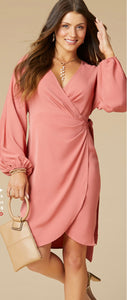 Olivia Deep V-Neck Wrap Dress Salmon