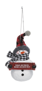 Families Are Forever Because Love Never Melts Snowman Ornament