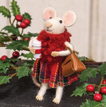 Load image into Gallery viewer, Festive Fashion Coffee Mouse Felted Ornament
