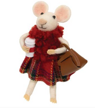Load image into Gallery viewer, Festive Fashion Coffee Mouse Felted Ornament
