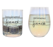 Load image into Gallery viewer, Fiancé/Fiancée 11 oz Rocks &amp; 18 oz Stemless Wine Glass Set
