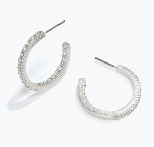 Flat Silver Hoops with Crystal Inlay