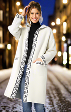 Load image into Gallery viewer, Long Hooded Winter White Jacket with Front Pockets
