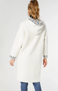 Long Hooded Winter White Jacket with Front Pockets