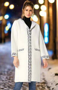 Long Hooded Winter White Jacket with Front Pockets