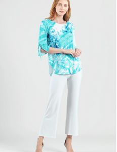 Floral Print Soft Knit Scoop Tunic with Cuff Tie Detail by Clara Sunwoo