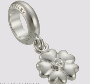 Flower Heart Drop Silver Charm