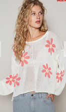 Load image into Gallery viewer, Flower Print Ivory Crochet Knit Top
