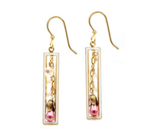 Load image into Gallery viewer, Flower and Bead Drops on Rectangle Earrings
