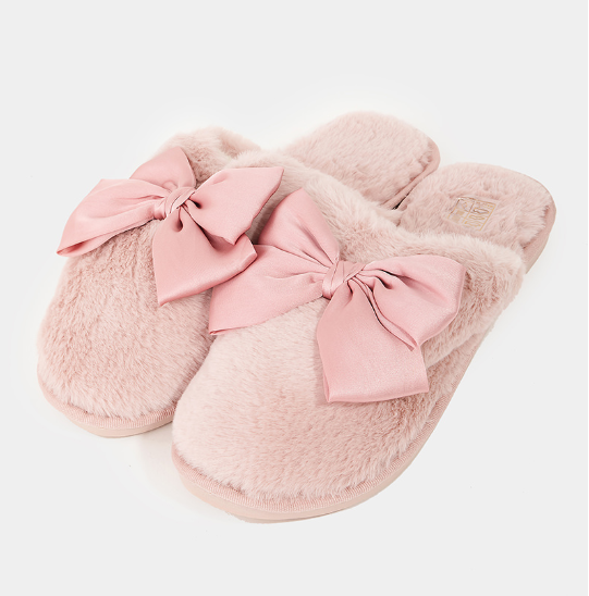 Fluffy Bow Decor Slippers Size L 9-10