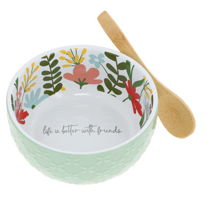 Friends 4.5" Ceramic Bowl with Bamboo Spoon
