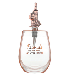 Friends Bottle Stopper and 20oz Stemless Gift Set