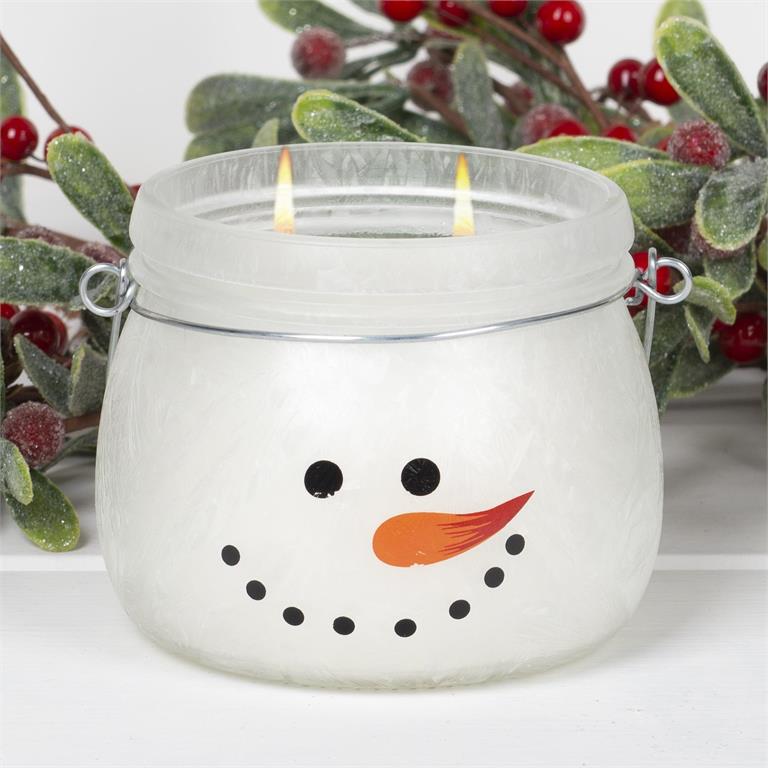 Large Frosted Snowman Head Candle - Twisted Peppermint Scent