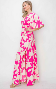 Fuchsia Floral Woven Maxi Dress
