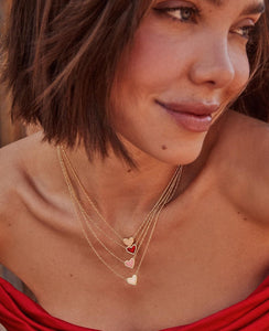 Kendra Scott Gold Framed Ari Heart Necklace In Light Pink Drusy