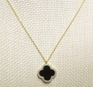 Gold Black Clover Crystal Necklace