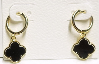 Gold Black Clover Huggie Earrings