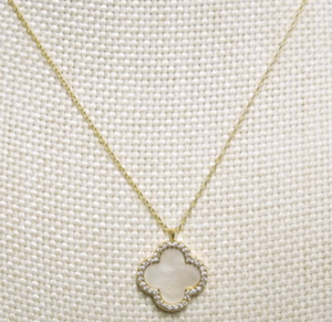 Gold CZ Mother of Pearl Clover Necklace