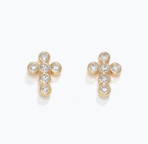 Gold Circle Crystal Cross Stud Earrings