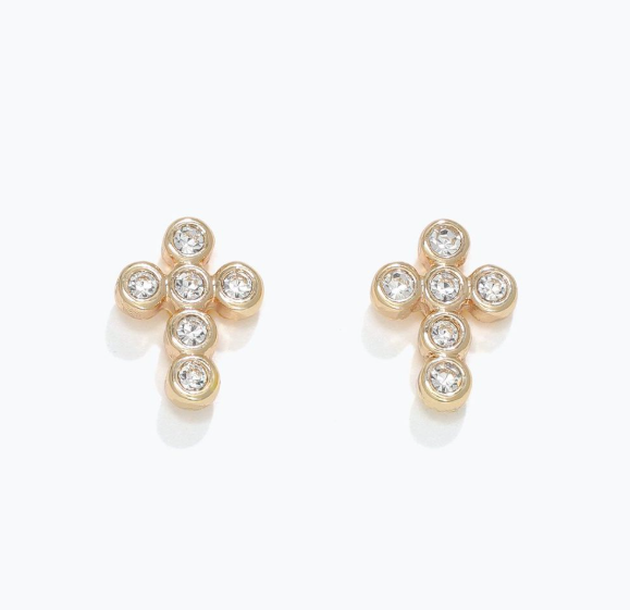 Gold Circle Crystal Cross Stud Earrings