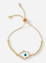 Load image into Gallery viewer, Gold Evil Eye Beaded Hamsa Charm Bracelet
