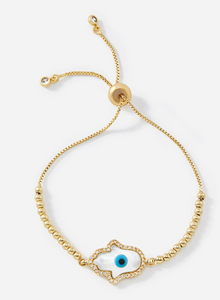 Gold Evil Eye Beaded Hamsa Charm Bracelet