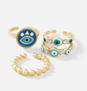 Gold Evil Eye Rings -  4 assorted